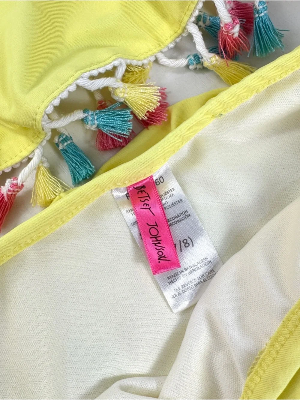 Betsy Johnson Girls Tassle Swimsuit‎ Bikini Set Yellow Multi 2 Piece Size 7/8